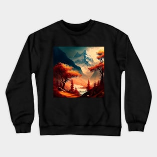 Colorful Autumn Trees Fall Colors Snowcapped Mountains River Crewneck Sweatshirt